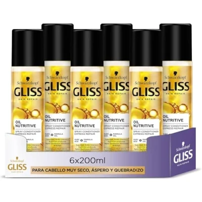 Imagen de Gliss Acondicionador Bifásico Sin Aclarado Express para pelo muy seco, castigado o quebradizo Oil Nutritive 6uds de 200ml (1.200ml) Gama Nutrición