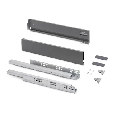Imagen de Emuca Kit cajón para cocina o baño con regulación 3D, altura 93mm, profundidad 400mm, 40 Kg, cierre suave, tableros no incluidos, Acero, Gris antracita