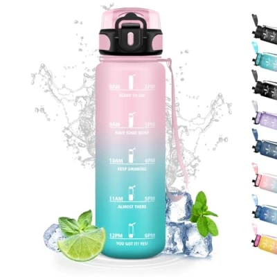 Imagen de Botella Agua, 500ml Agua Niños, Reutilizable a Prueba de Fugas, Motivacional con Filtro, Marca Tiempo, Cantimplora para la Escuela, Oficina, Viajar, Acampar, Correr