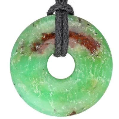 Imagen de Lebensquelle Plus Crisoprasa Donut Ø 30 mm + cinta de algodón Colgante piedras preciosas Cadena Piedra curativa auténtica incluye alta calidad, semipreciosa
