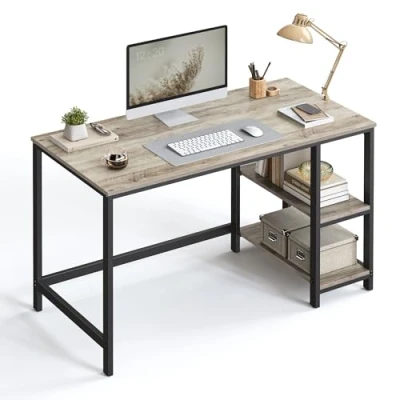 Imagen de VASAGLE LWD47MB Escritorio para Ordenador con 2 estantes a Derecha o Izquierda Oficina salón, Estructura de Acero, diseño Industrial, Color Negro