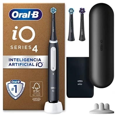 Imagen de Oral B iO 4 Cepillo de Dientes Eléctrico con Mango Recargable, 3 Cabezales y Estuche Viaje, Diseñado por Braun, Regalos Originales para Mujer Hombre Negro