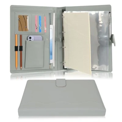 Imagen de Wonderpool A4 PU Cuero 4 Anillos Combo de Escritura Documentos Múltiples con Portapapeles Extraíble y Bolsillo Funcional para Organizador Oficina Viajes Escuela (Verde)