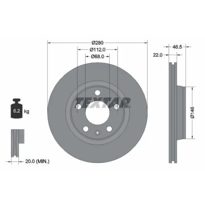 Imagen de TEXTAR PRO+ 92083505 Disco de freno AUDI: A4 B7 Berlina, B6 Avant, VOLKSWAGEN: Passat B5 Variant