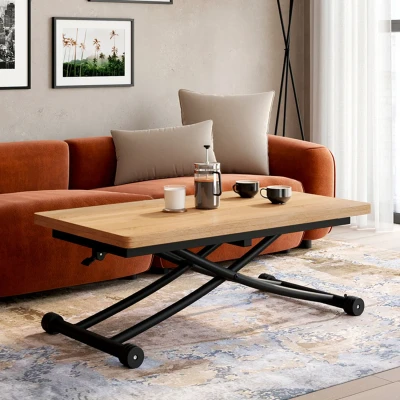 Imagen de IDMarket Urbana mesa de centro elevable en comedor rectangular madera y negro, diseño industrial