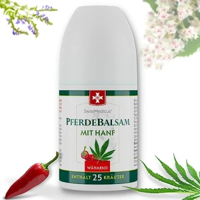 Imagen de SwissMedicus Pferdebalsam el bálsamo de caballo con сannabis para alivio dolor, crema masaje músсulos y ligаmentos 25 extractos plantas naturales сáñamo Calentando, 90 ml
