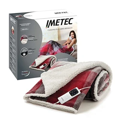Imagen de Imetec Adapto Velvet Tartan, Manta eléctrica de 160 x 120 cm, tejido aterciopelado y sedoso, equipado con tecnología Adapto, dispositivo seguridad, 6 temperaturas, se puede lavar en la lavadora