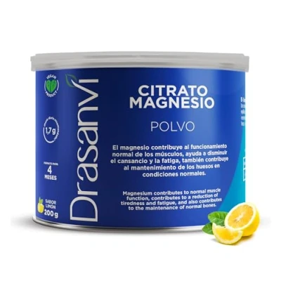 Imagen de CITRATO DE Magnesio DRASANVI EN POLVO Mayor Biodisponibilidad Articulaciones fuertesMagnesium para el cansancio y la fatiga Energía Recuperación Muscular Sabor Limón200 Gr= 117 días