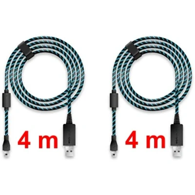 Imagen de LIONCAST 2X Cable de Carga del Controlador para Xbox One y PS4, 4 Metros con protección Cubierta Textil Correa Organizador Cable, Micro USB 2.0 Azul Negro