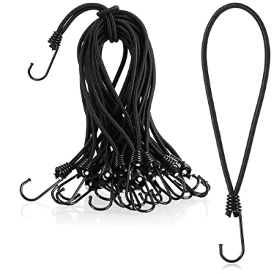Imagen de com four® 25x Tensores de Lona Premium con Ganchos Goma para Carpas, Lonas, pabellones Carpas (25 Piezas Negro 25cm)