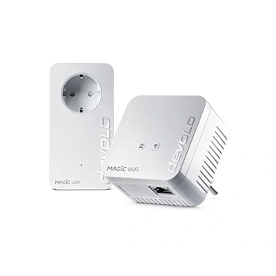 Imagen de devolo Magic 1 1200 WiFi mini Starter Kit, Set compacto, 2 adaptadores Powerline para red doméstica segura (1200 Mbit/s, x conexión Fast Ethernet LAN, de malla, tecnología G.hn) Blanco