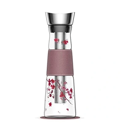 Imagen de Eigenart Eve Cherry Blossom 31000 Jarra de cristal con tapa, colador y funda piel sintética vegana posavasos, sin BPA, 1,25 L