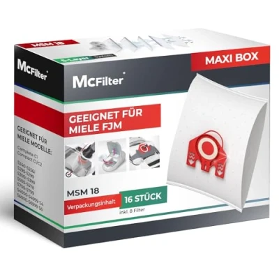 Imagen de McFilter 16 bolsas para aspiradoras Miele FJM adecuado Jazz Plus S371, S712 1 5 capas bolsa polvo incl. 8 filtros con cierre automático MAXI BOX
