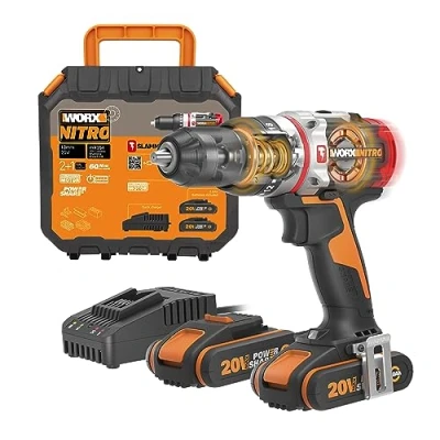 Imagen de Taladro Percutor Slammer Brushless 20V Worx PowerShare WX354 2 baterías 2Ah y cargador Perfora hormigón, motor sin escobillas, velocidad variable, ajustes de par 18+1+1 Percusión activa