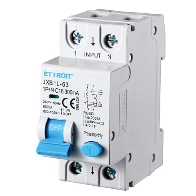 Imagen de ZOREI Interruptor magnetotérmico diferencial, 1P + N 300 mA 6 KA 220 V, ocupa 2 módulos DIN (1P+N 16 A mA)
