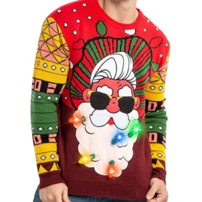 Imagen de JOYIN suéter feo de Navidad con luz LED para hombre, bombillas integradas, Rojo (Red Santa), Small