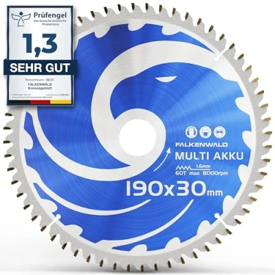 Imagen de FALKENWALD® Hoja de sierra 190 x 30 mm (batería), ideal para madera, metal y aluminio Compatible con Bosch GKS 65, PKS 66 AF circular universal