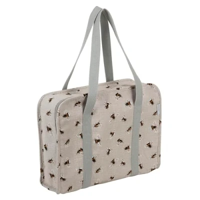 Imagen de Hobby Gift Project Case Bolsa de Almacenamiento para Tejer Manualidades Costura Clases y Viajes, 3 Insertos Plástico Accesorios Organización 100% Algodón 34 x 28 12 cm Abejas