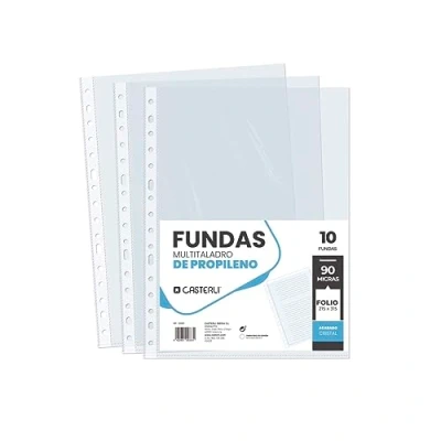 Imagen de Casterli 105001 Fundas Plástico A4 Transparente, 10 Unidades, Multitaladro, Polipropileno acabado Cristaltransparente. multitaladro folio cristal, 90 micras, transparente. (10)