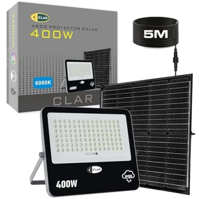 Imagen de CLAR Focos Led Exterior Solares, Luz Solar, Solares Para Exterior, Foco Solar Potente, Lampara Jardin, 400W (Pack 1)