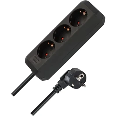 Imagen de Brennenstuhl Regleta de Enchufes con 3 Tomas Corriente (sin Interruptor, Protección Infantil), Negro, 1.5 m