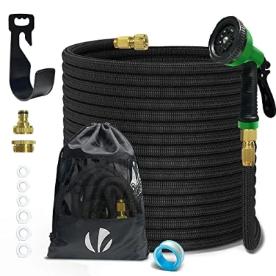 Imagen de VOUNOT Manguera Extensible 30m, Flexible Jardín con Pistola Rociadora de 10 Funciones, Conectores Latón 1/2 y 3/4 Pulgadas Bolsa Almacenamiento, Negro