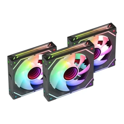 Imagen de Mars Gaming MF LINKFINITYKIT, Kit 3x Ventiladores Modulares PWM 120mm, Sistema de Conexión LINKFINITY, Iluminación Infinity Mirror ARGB 360º y Controladora ARGB, Ultra silencioso 12dB, Negro