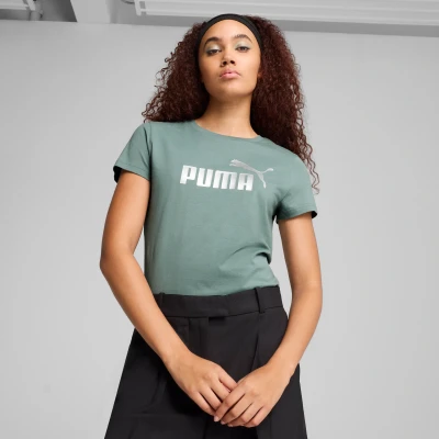 Imagen de Puma LOGO TEE Camiseta estampada, Mujer, Talla: Large, Green moon metallic silver