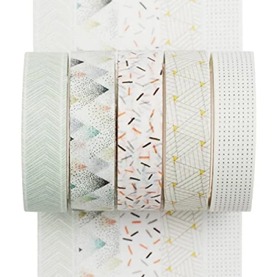 Imagen de YUBX 5 Rollos Flaco Washi Tape Set cinta adhesiva decorativa Glitter Adhesivo 10MM De ancho (Pine mist)