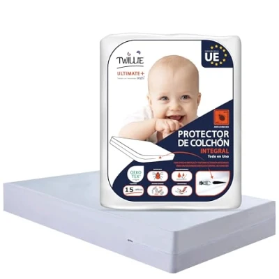 Imagen de Twillie Funda de colchón Integral 70x140x15 cm Impermeable Anti chinches Oeko Tex® Protector Completo con Cremallera Tratamiento AEGIS® ácaros, Antibacteriano Fabr. en la UE