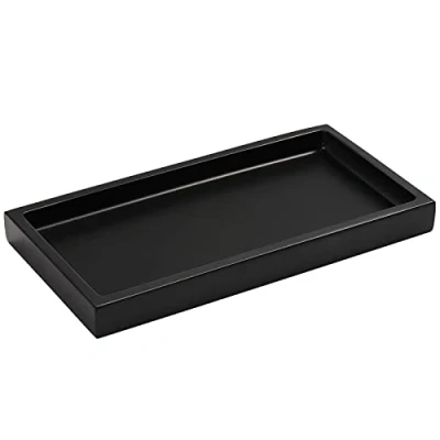 Imagen de Luxspire Bandeja Rectangular Antideslizante de Resina Cuarto Baño, Decorativa para Hogar, Salón y Dormitorio, Joyas, Velas Jabón, Talla 20 X 10 1,9cm Negro