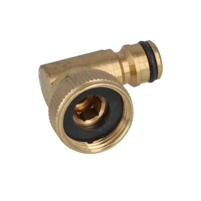 Imagen de tecuro Conector de Grifo en ángulo con Acoplamiento Enchufe y Rosca Interior 3/4 MS Blank