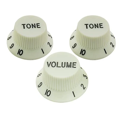 Imagen de Musiclily Pro Tamaño Métrico 18 Splines Botones de Potenciómetros 2 Tono 1 Volumen Strat Perillas Set para Asia Import Guitarra o Bajo Split Shaft Pots, Mint Green