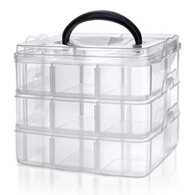 Imagen de Kurtzy Caja Almacenamiento Plastico 3 Niveles Ranuras de Compartimentos Ajustables Organizadora Transparente Máximo 18 Almacenar Joyas, Cuentas, Manualidades