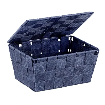 Imagen de WENKO Cesta para el baño Adria, con Tapa Color Azul Oscuro