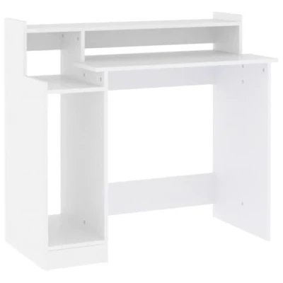 Imagen de vidaXL Escritorio con Luz LED Blanco Mesa Ordenador Estudio Oficina Muebles Despacho Almacenamiento Estantería Hogar Madera Contrachapada