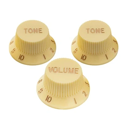 Imagen de Musiclily Pro Tamaño Métrico 18 Splines Botones de Potenciómetros 2 Tono 1 Volumen Strat Perillas Set para Asia Import Guitarra o Bajo Split Shaft Pots, Crema