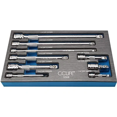 Imagen de CCLIFE 9 piezas Juego de Alargador Carraca 1/2&#039; Extensiones Basculantes 1/4&#039; 3/8&#039; CR V