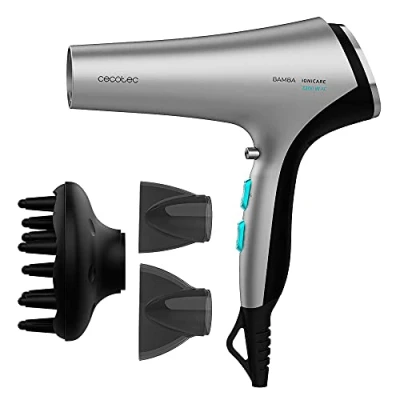 Imagen de Cecotec Secador de pelo Bamba Ionicare 5320 Flashlook Black. Potencia 2200 W, Ion real, 2 Boquillas, Difusor, Haircare, Función aire frío, 2.5 m cable, 3 Temperaturas, Velocidades