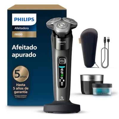 Imagen de Philips i9000, Afeitadora Eléctrica Hombre, Máquina de Afeitar Barba en Seco y Mojado, Tecnología SkinIQ, Base Carga, Recargable, Estuche Viaje, Centro limpieza, X9002/30