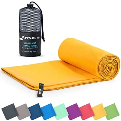 Imagen de Fit Flip Toalla Microfibra Gimnasio compacta, Ultraligera y de Secado rápido Playa Grande Natacion Toallas microfibras para Gym, Viaje Piscina (50x100cm Amarillo)