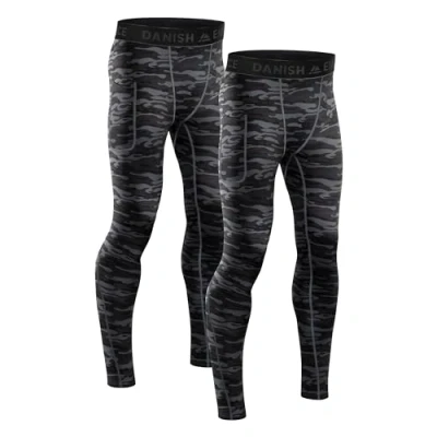 Imagen de DANISH ENDURANCE 2 Pack Mallas de Compresión para Hombre, Pantalones Deportivos Running con Bolsillos Gris Camuflaje XL