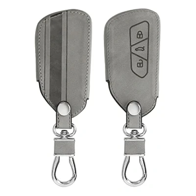 Imagen de kwmobile Funda Compatible con VW Golf 8 Llave de Coche 3 Botones Case Piel Nobuck sintética para Mando Rally Gris
