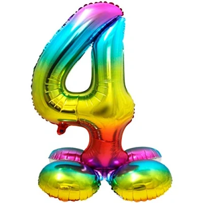 Imagen de Folat Number Globo de plástico Rainbow con base Número 4 aprox. 81 cm, color, Costumes (8714572642941)