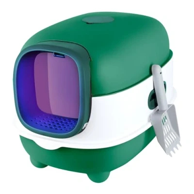 Imagen de Baño para Gatos Bandeja de Arena Cerrada Limpieza fácil Filtro Que Reduce los Malos olores Antiescapes Carga 15 kg e con Funda desinfección ultravioleta 40 * 39 56cm Verde