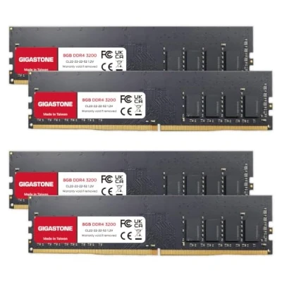 Imagen de 【DDR4 RAM】 Gigastone Memoria RAM Escritorio 32GB (4x8GB) DDR4 3200MHz PC4 25600 CL16 1.35V UDIMM 288 Pin sin búfer ECC para PC Computadora Módulo (ÚNICAMENTE Escritori)