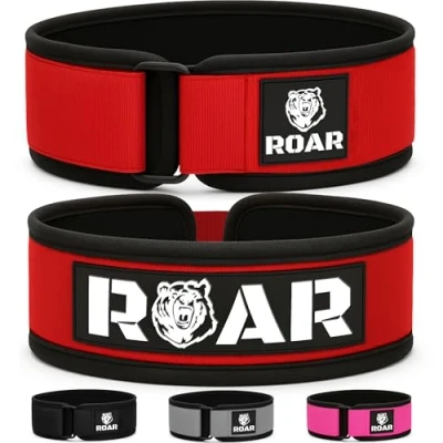 Imagen de Roar® Cinturón Lumbar Gimnasio, Cinturon Gimnasio Hombre y Mujer, Halterofilia, Powerlifting, Levantamiento Peso, Musculacion, Gym Hombre, Pesas (Rojo, XS)