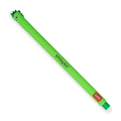 Imagen de Legami Bolígrafo de gel borrable, esfera en un extremo para borrar la tinta sin estropear hoja, verde termosensible, punta 0,7 mm diámetro, tema dinosaurio.