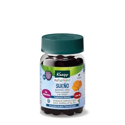 Imagen de Kneipp Gummies Niños Sueño, Pasiflora, Amapola de California, Espino Blanco, Vitamina B6 y Zinc, Ayuda a Dormir, Relajación, Sabor Frutos del Bosque, 30 Gominolas