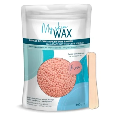 Imagen de My Skin Wax Perlas de Cera Para Depilación Sin Bandas, 400g, Hipoalergénico, Depilatoria Indolora Enrojecimiento, Especial Pieles Sensibles Hombre Mujer, Depilar Facial, Brasileño Rosa